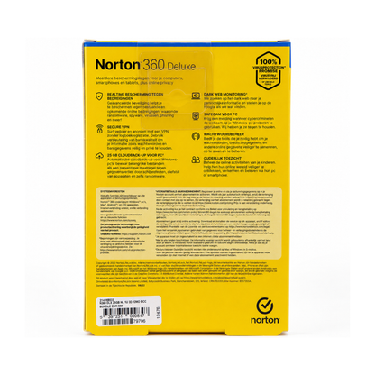 Achterkant van Norton 360 Deluxe antivirus voor 3 apparaten