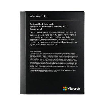 Achterkant van Microsoft Windows 11 Pro Retail USB verpakking met productspecificaties